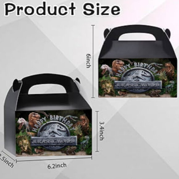 Birthday Party Favor Boxes, Dinosaur Theme Gift Treat Boxes, Pack of 10, Black - Picture 4 of 5